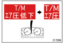 「T/Mエア圧低下」表示